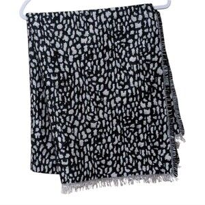 Loft animal leopard full print scarf wrap fringe black gray